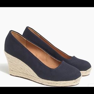 NWOT J Crew navy espadrille wedges in box